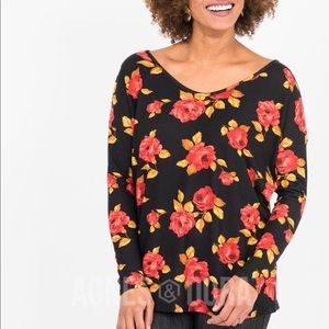 Urban Pullover Double V Neck Black Red Floral
